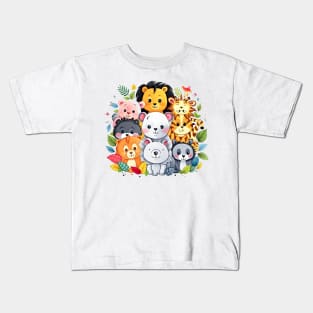 Enchanting Assembly of Jungle Animal Friends Kids T-Shirt